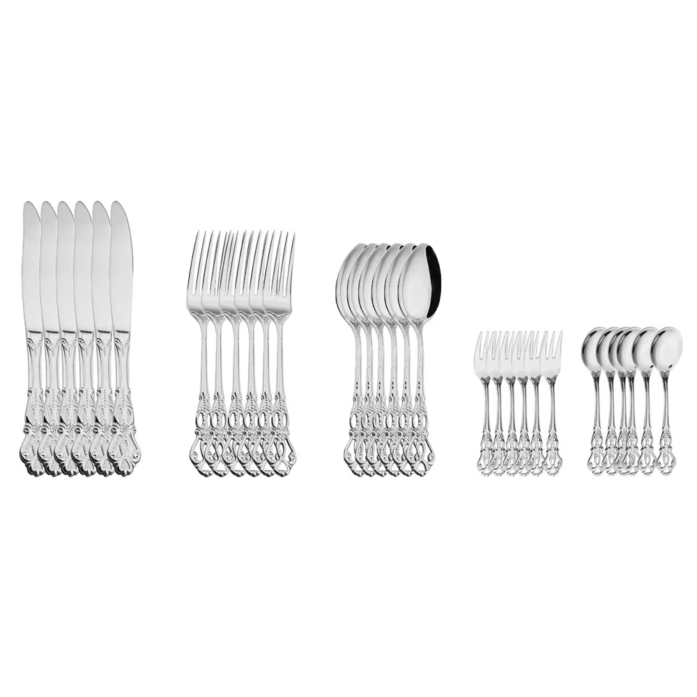 Stainless Steel Royal Cutlery Set Gold Dinnerware Western Food Tableware Christmas Knives Coffee Spoons Fruit Forks Gift 30pcs cutlery set western style cutlery set stainless steel cutlery set