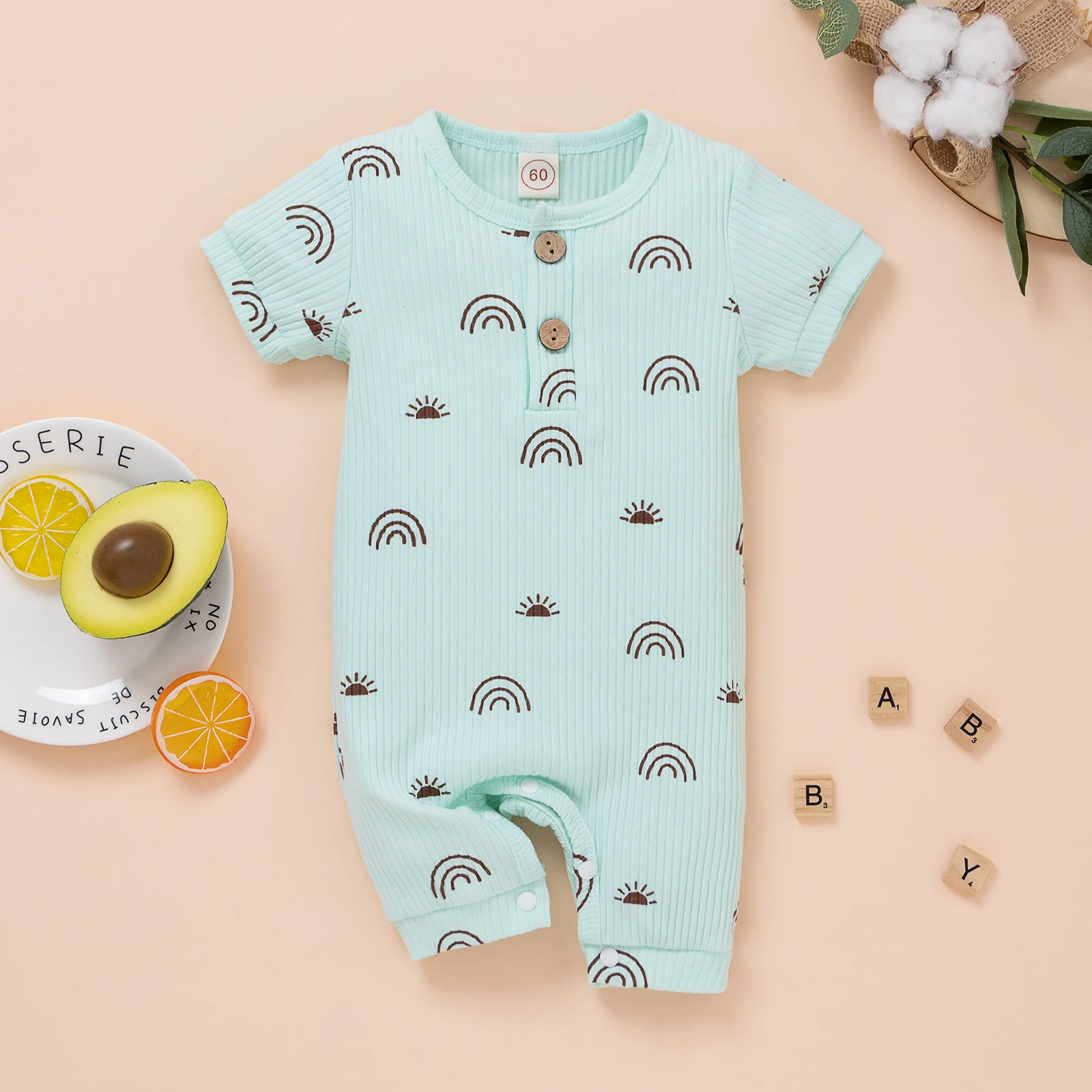 2022 Summer New Baby Boys Girls Jumpsuit Rib Cotton Short Sleeve Crew