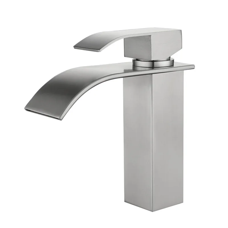 

304 Stainless Steel Black Waterfall Washbasin Faucet Hot and Cold Lead-free Bathroom Square Basin Faucet