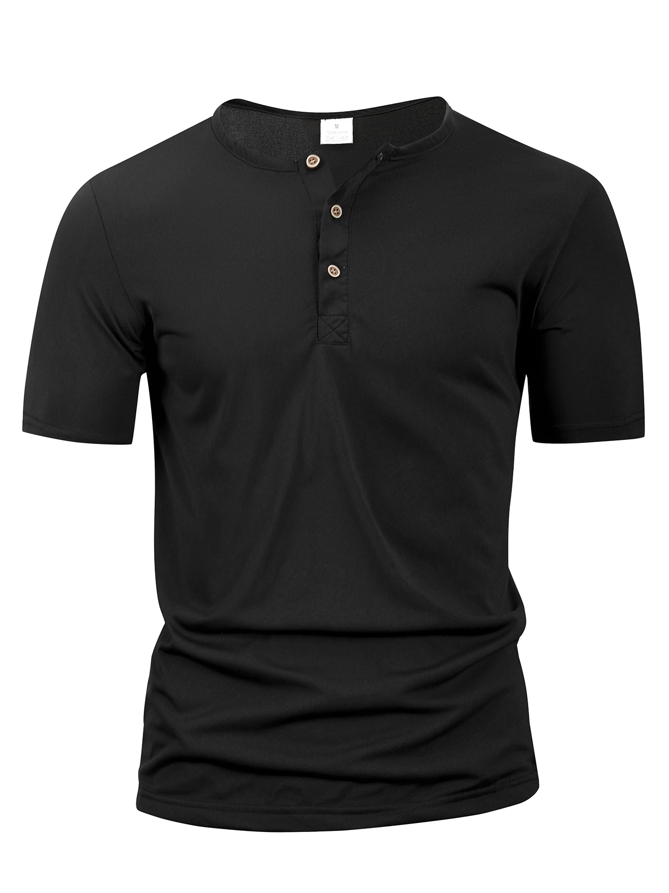 Summer Men Henley Collar T-shirts Button Slim Casual Male Solid Color Short Sleeve Men Sports T-shirt Polo shirt Tops 4