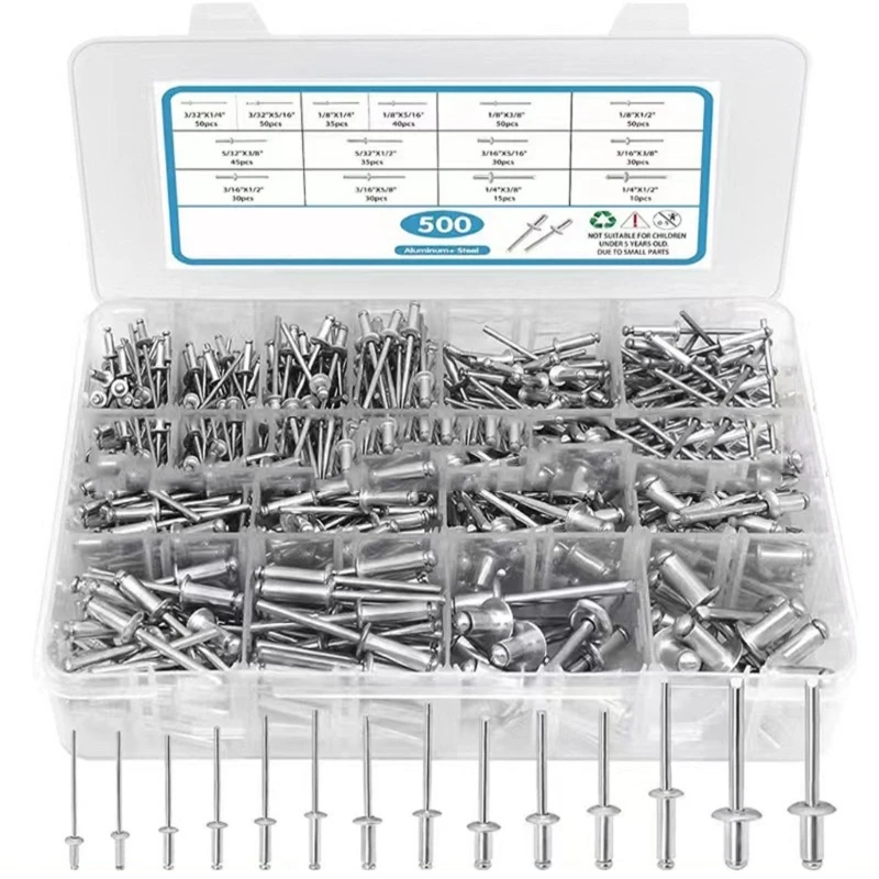 500pc Practical Aluminum Blind Rivets Fastener Assortment Smooth Finishes 14Size Dropship