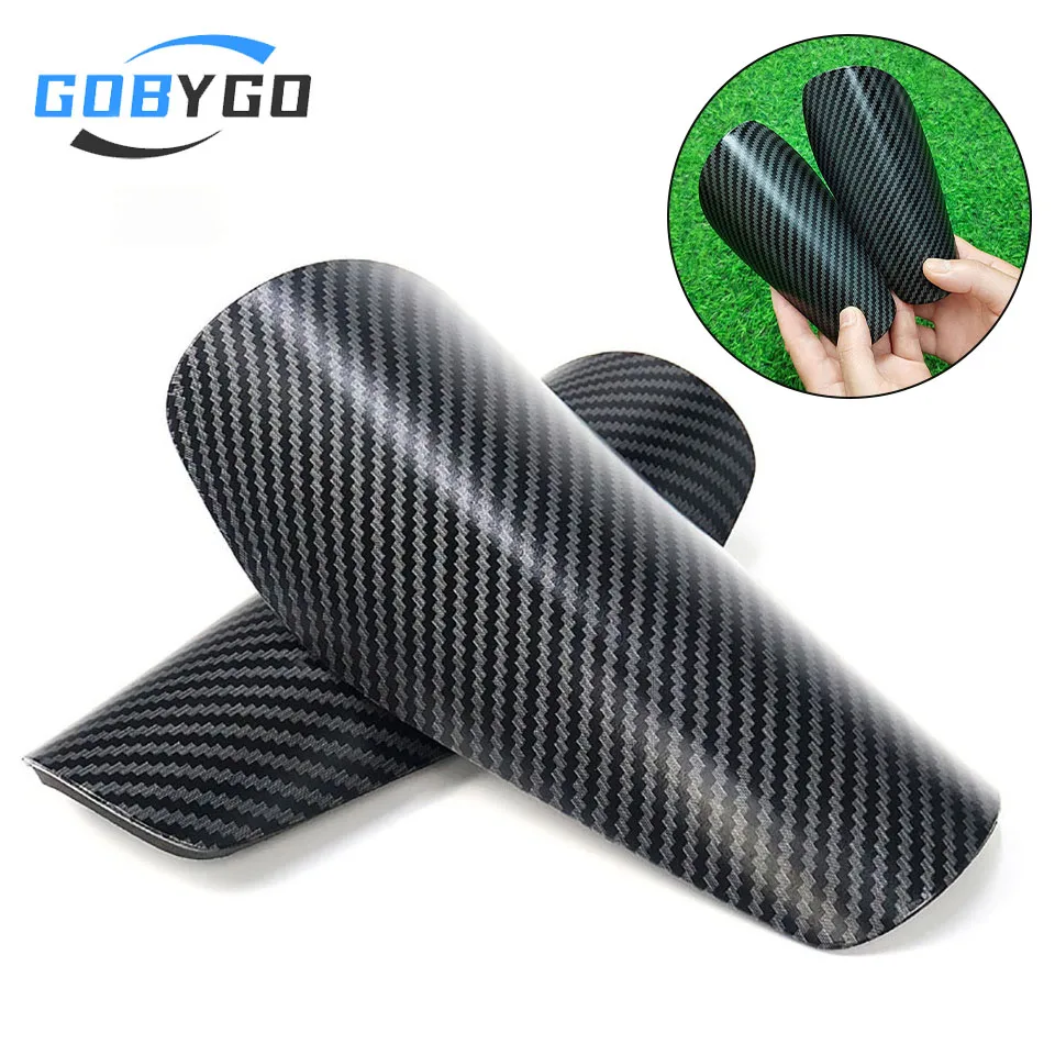 GOBYGO 1Pair Mini Carbon Patterned Soccer Leg Supports Thickened Foam Protective Kids Soccer Leg Safety Adult Shin Pads