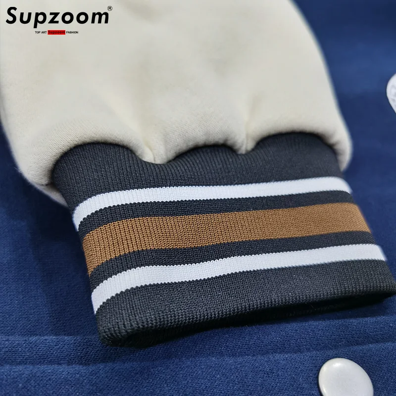 Supzoom 레터 리브 슬리브 코튼 탑 패션 로고 싱글 브레스티드 캐주얼 봄버 야구 재킷, 루즈 가디건 코트, 신상