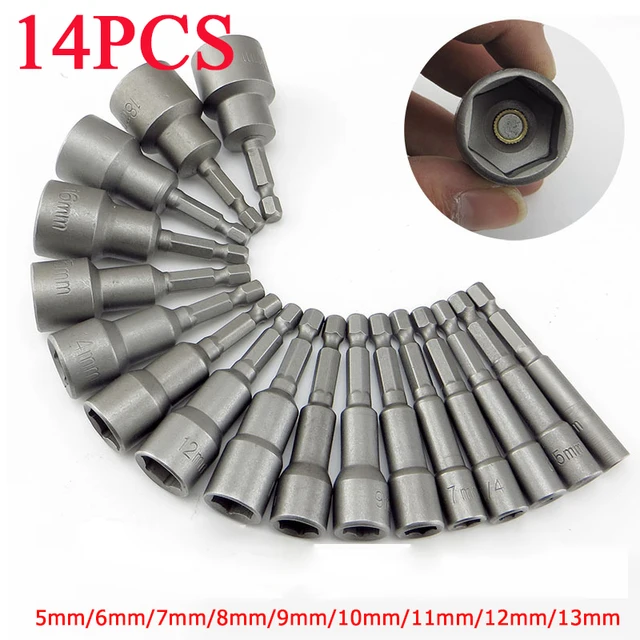 Ugelli per viti a esagono incassato Dado Set di cacciaviti esagonali da 1/4 "Adattatore per trapano per dadi esagonali da 5-12 mm per utensili per la lavorazione del legno 1
