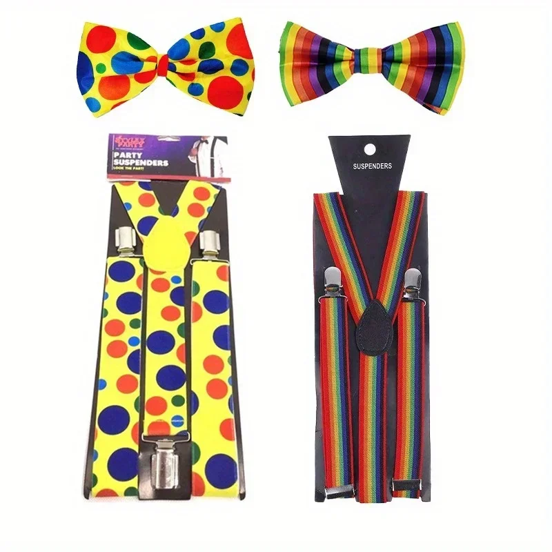 Clown Sling Bow Tie Set Colored Sling Birthday Wedding Party Christmas Cosplay Supplies Street Show