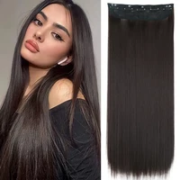 Extension capillaire synthétique longue et lisse à Clip, 5 Clips, faux cheveux blonds, bruns et noirs, résistants à la chaleur 1