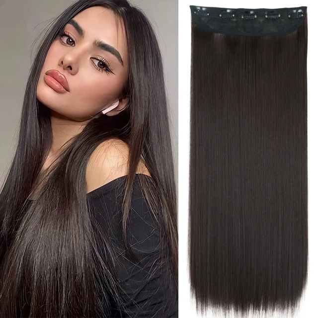 Extension capillaire synthétique longue et lisse à Clip, 5 Clips, faux cheveux blonds, bruns et noirs, résistants à la chaleur 1