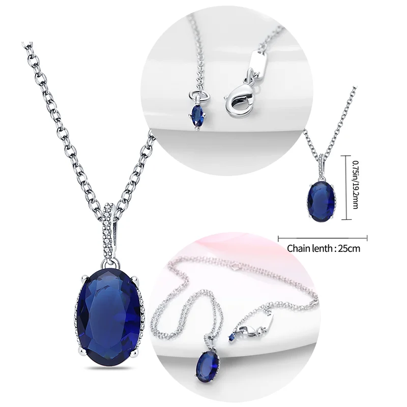 Necklace For Women Silver Color S925 Rose Gold Dazzling Heart Peal Pendant Necklace Blue Crystal Colar De P&eacute;rolas Bes