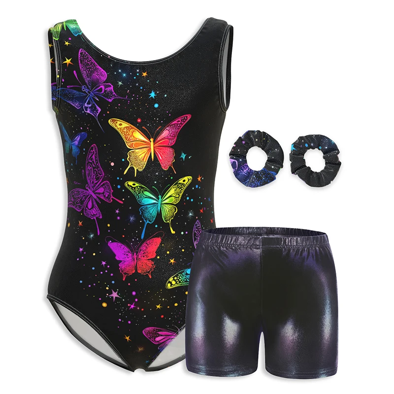 Girls Gymnastics Leotards Toddler Sleeveless Leotards Dance Outfit with Matching Shorts Hairband for Kids children dance leotards gymnastics dancewear sets
