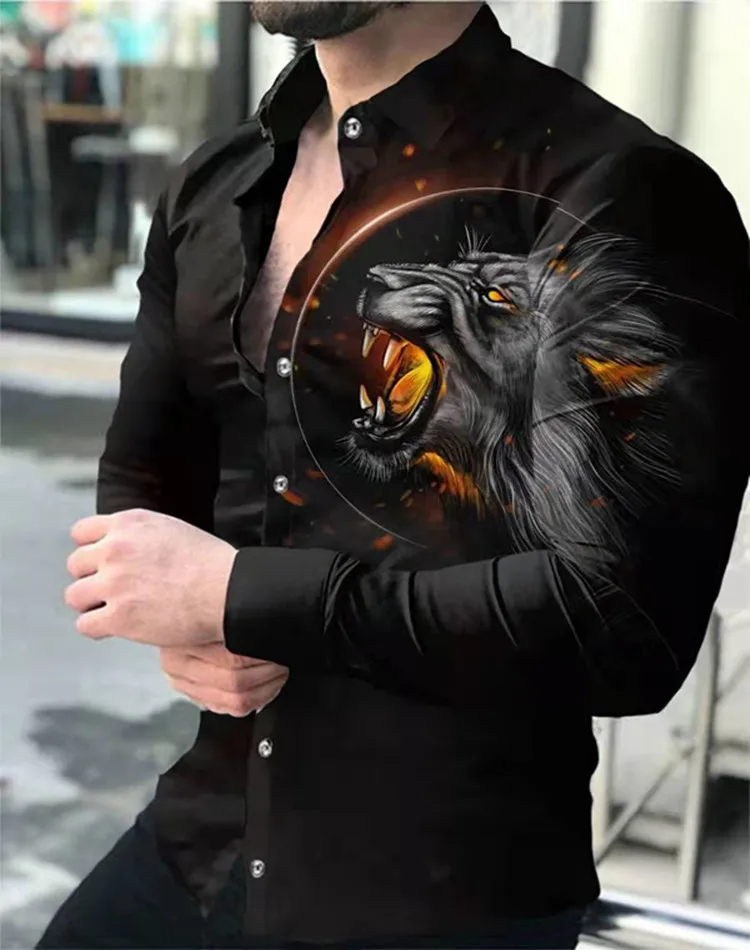 designer short sleeve shirts Fashion Newest Men Shirts Turn-down Collar Buttoned Shirt Casual Printing Long Sleeve Mans Tops 2022 Spring Autumn Streetwear black short sleeve shirt