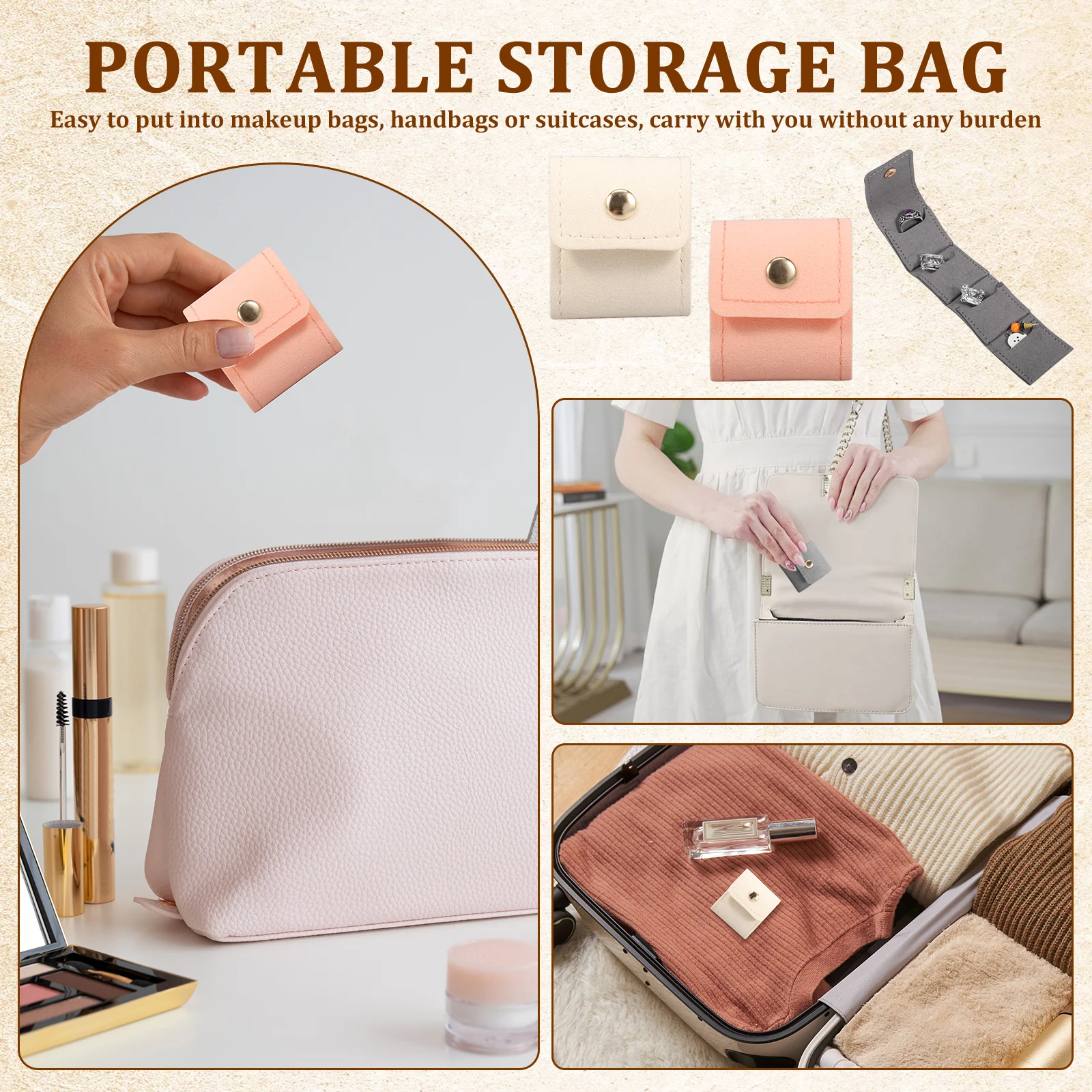 12Pcs Mini Travel Jewelry Bag Foldable Leather Small Travel Jewelry Organizer Case with Metal Buckle for Earring Ring Necklace