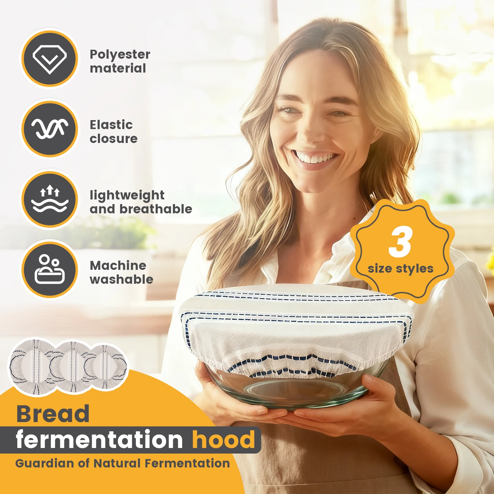 3/6Pcs Bowl Cover Elastic Bread Fermentation Cover Reusable Sourdough Fermentation Jar Covers Set for Baking Kitchen Accessories