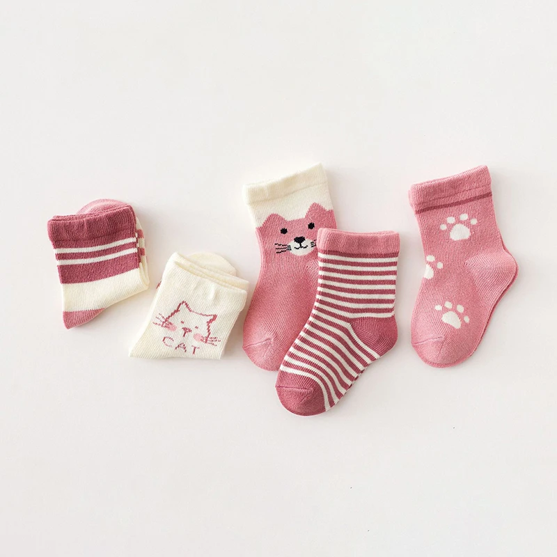 Description Picture 3 of item5Pair Cartoon Kids Socks Pink Cat Princess Girl Sock Cotton Keep Warm Winter Middle Tube Socks Baby Footwear Children Sokken Sox