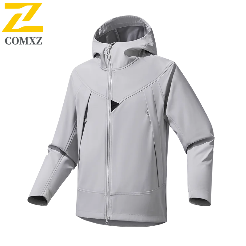 Men's Softshell Jacket Windproof Water-Resistant Hooded Outdoor Coat Hiking Mountaineering Casual Sports Lightweight Breathable