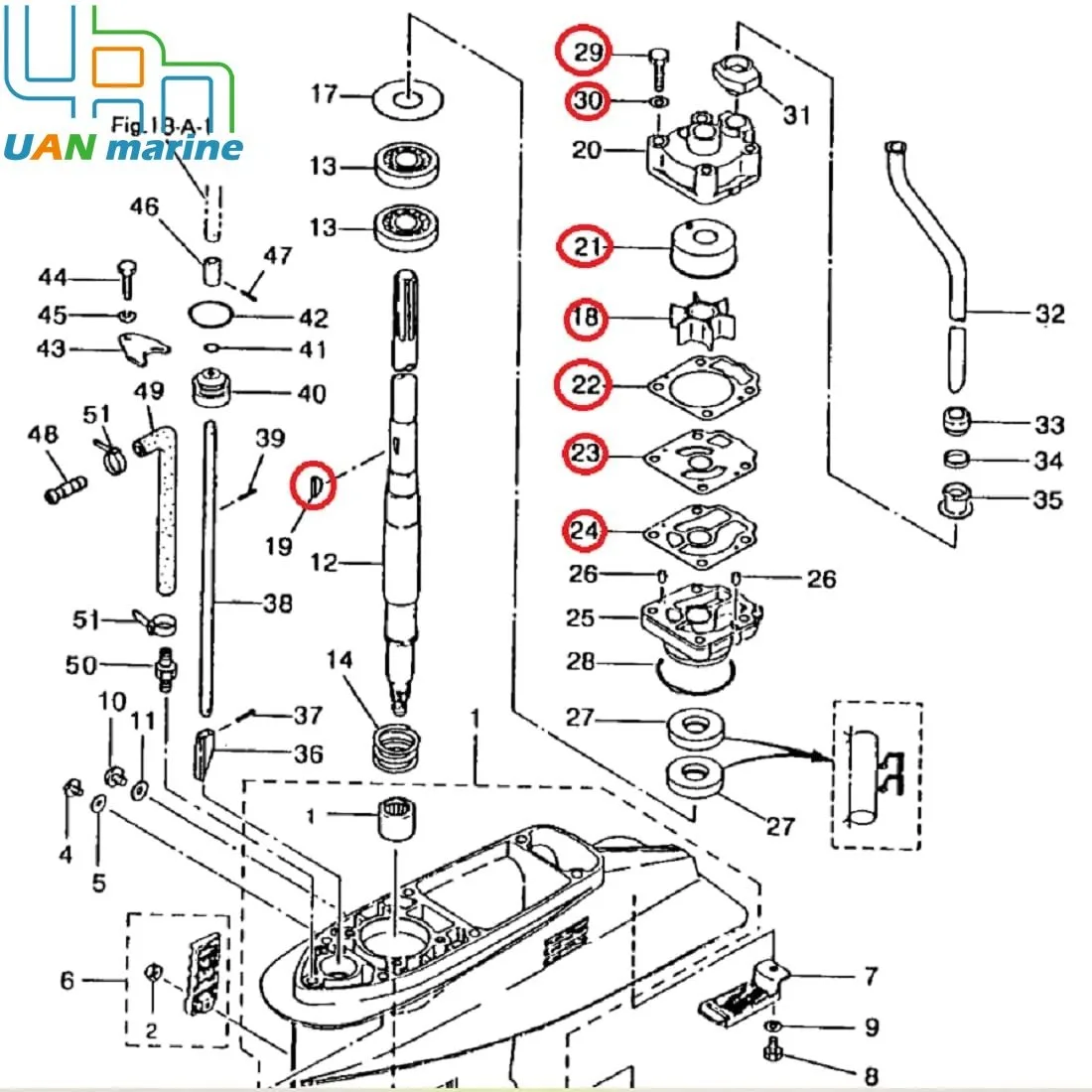 Reparatieset voor Waterpompwaaier, met Vervangende Buitenboordmotor voor Tohatsu M40D M40D2 M50D M50D2 2-takt Outb