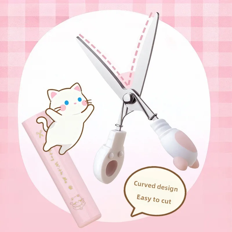 접이식 펜 가위 곡선형 칼날 귀여운 애완동물 디자인 휴대용 안전 공예 가위 DIY 저널링 스크랩북킹 학교용