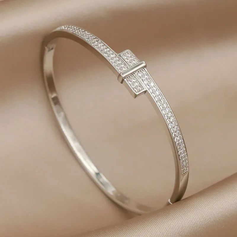 Classical Full Crystal Cubic Zircon Bangles&Bracelet Wide Wedding Bridal Zirconia Bracelet Ins Fashion Brand Jewelry