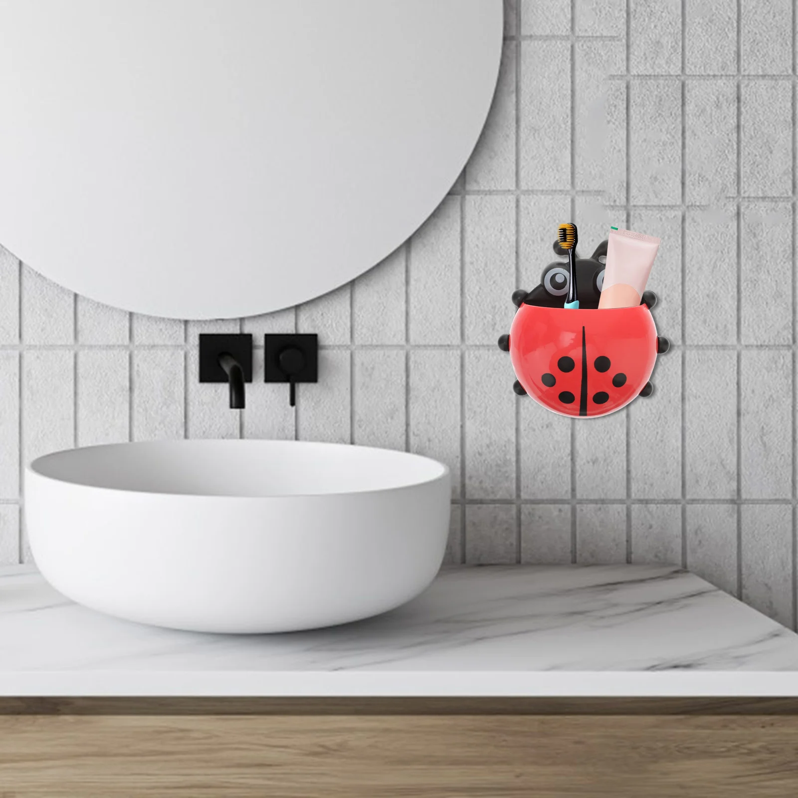

Toothbrush Holder Creative Cute Cartoon Ladybug Wall Suction Cup Mount Toothbrush Toothpaste Holder Blue