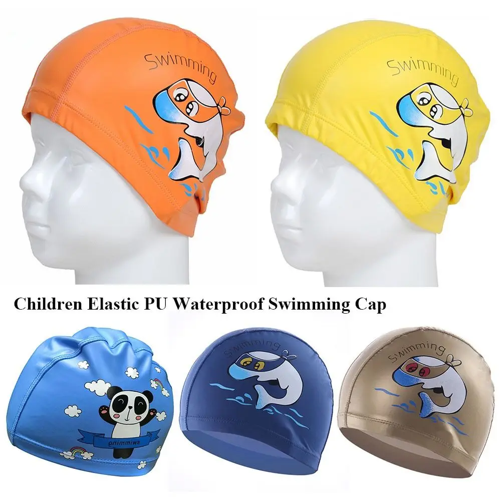 

Cute Cartoon Swimming Cap for Children Elastic PU Waterproof Fabric Lovely Kids Long Hair Protect Ears Swim Pool Hat Free size