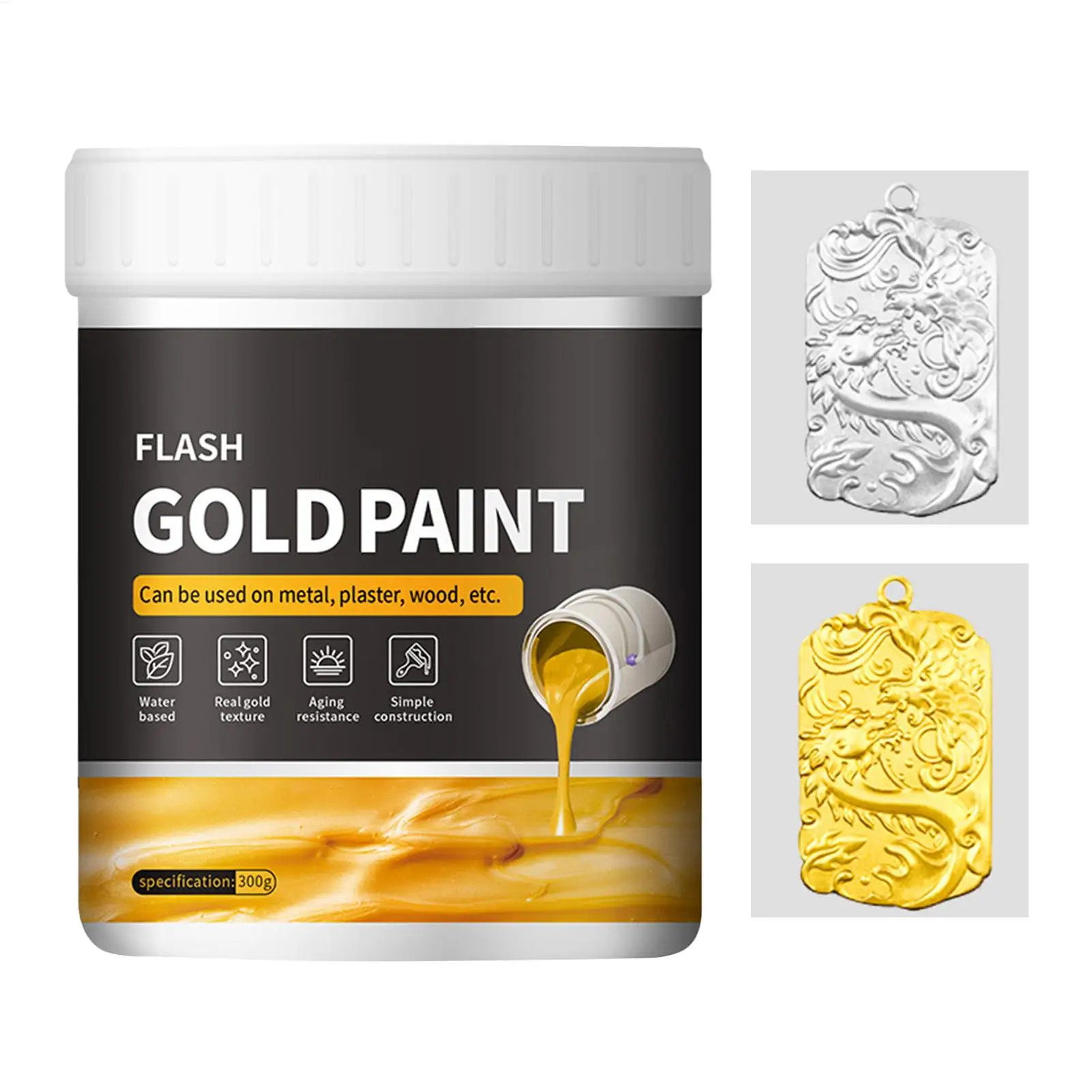 1pc Liquid Gold Foil Paint 300g Liquid Gold Foil Paint Quick Drying Metal Plaster And Wood Painting Easy To Apply Art Supplies