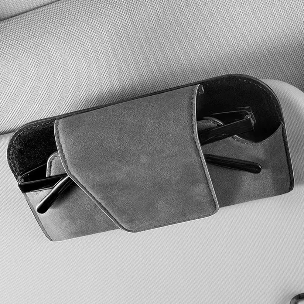 Deluxe Suede Car Glasses Holder - Sun Visor Clip & Storage Accessory