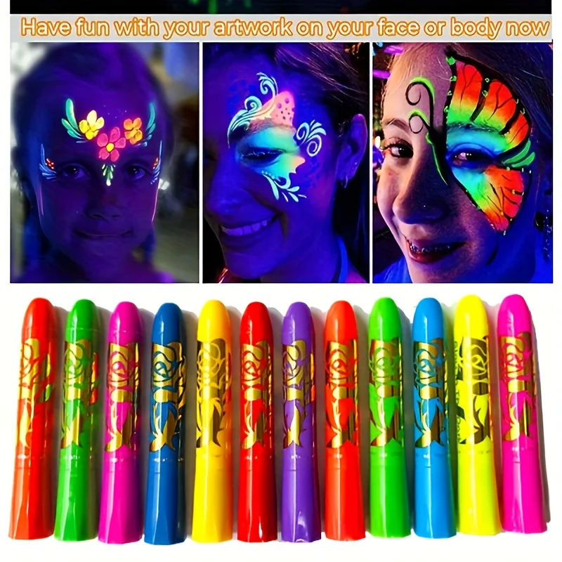 12 Color Luminous Face Painting, Human Body Painting, Facial Painting, Halloween Water-Based Crayon, Holiday Makeup Paint - 4