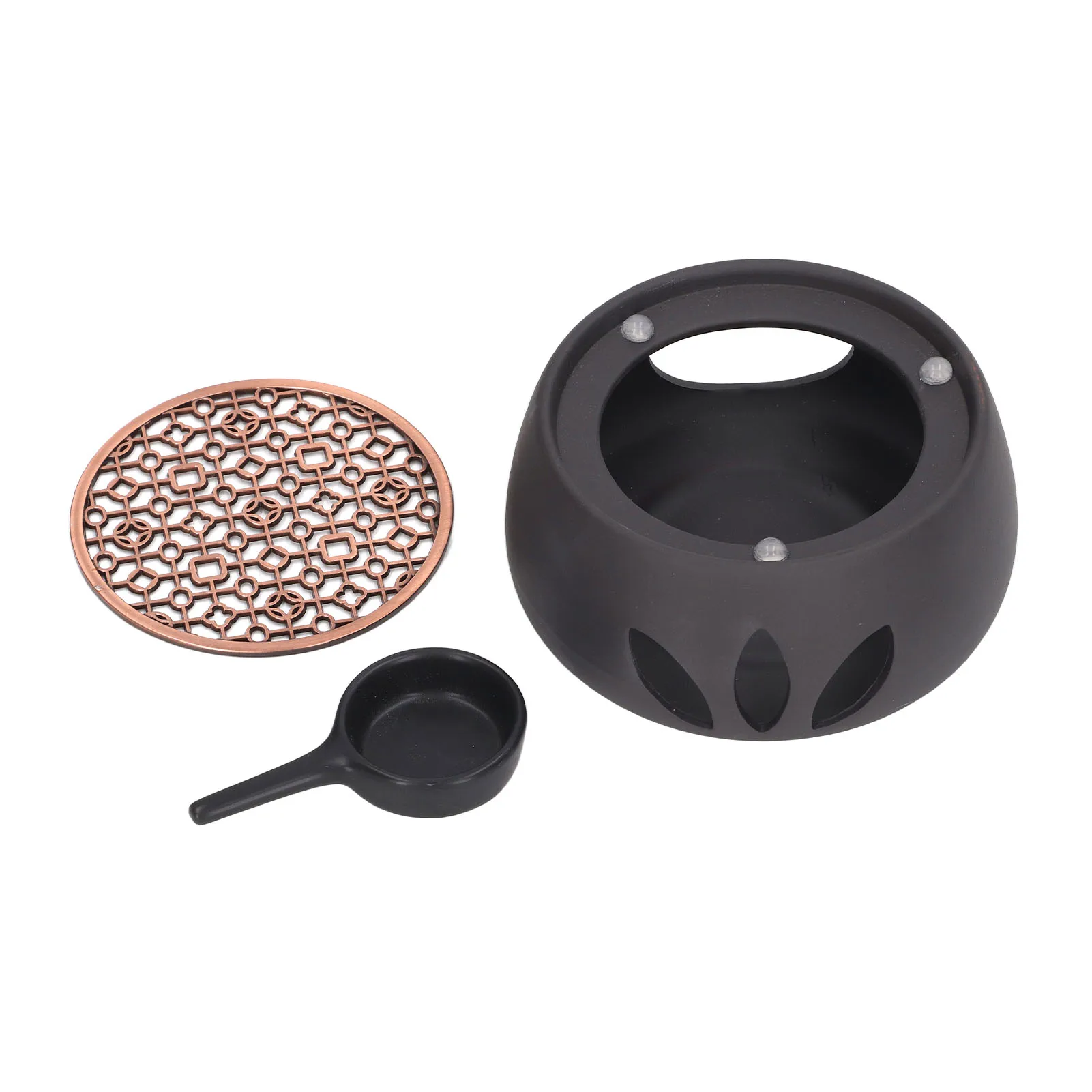 Tea Warmer Teapot Warmer Base Hollow Out Design Ceramic Candle Heater Tea Coffee Milk Light Warmer with Purple Iron Pad for Home Restaurant