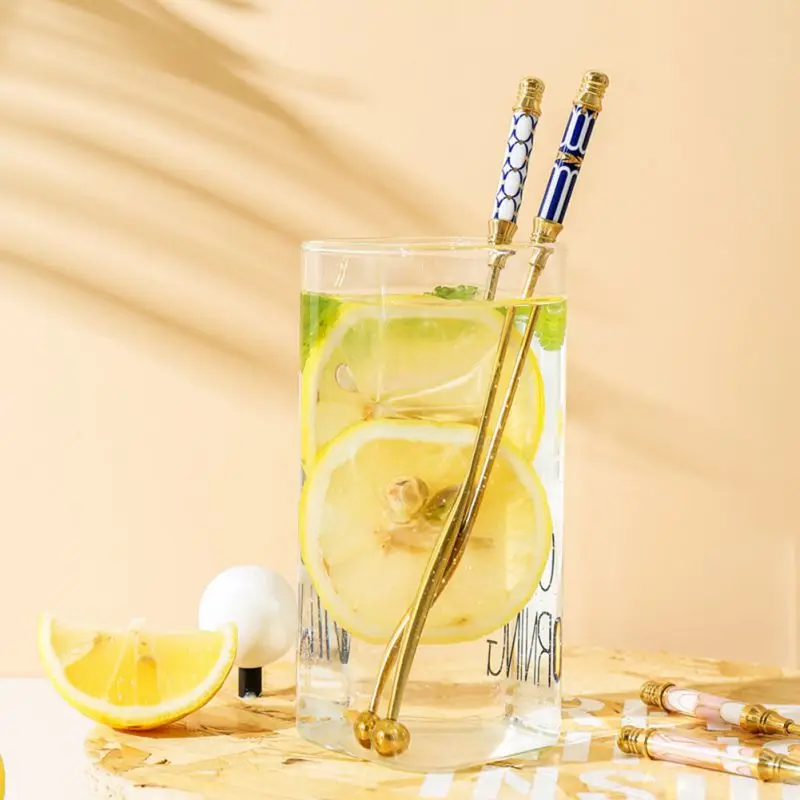 Cocktail Stirrers 304 Stainless Steel Cocktail Stirrer Ceramic Long Handle Cocktail Stirring Sticks Bar Puddler Martini Stirring Rod Bar Tools