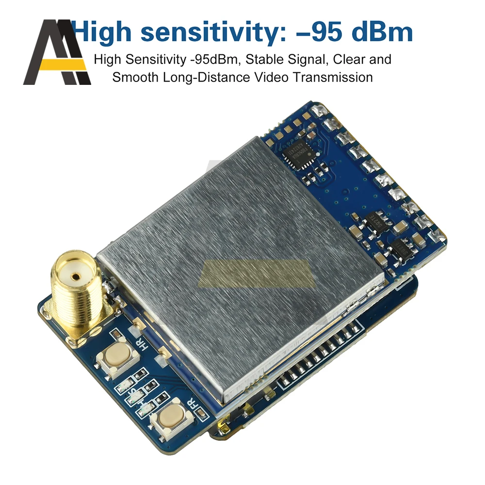 Vue rapprochée du module récepteur FPV analogique 3.3 GHz avec ses boutons de sélection de canal
