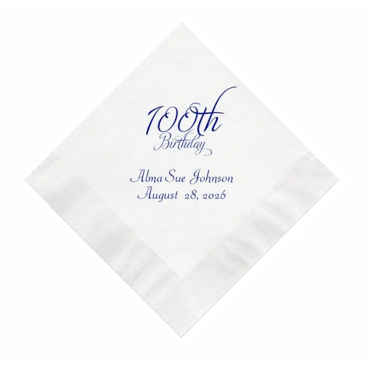 

50pcs Scripty 100th Birthday Party Napkins Personalized Set of 50 Supplies Years Custom Printed Paper One Hundred