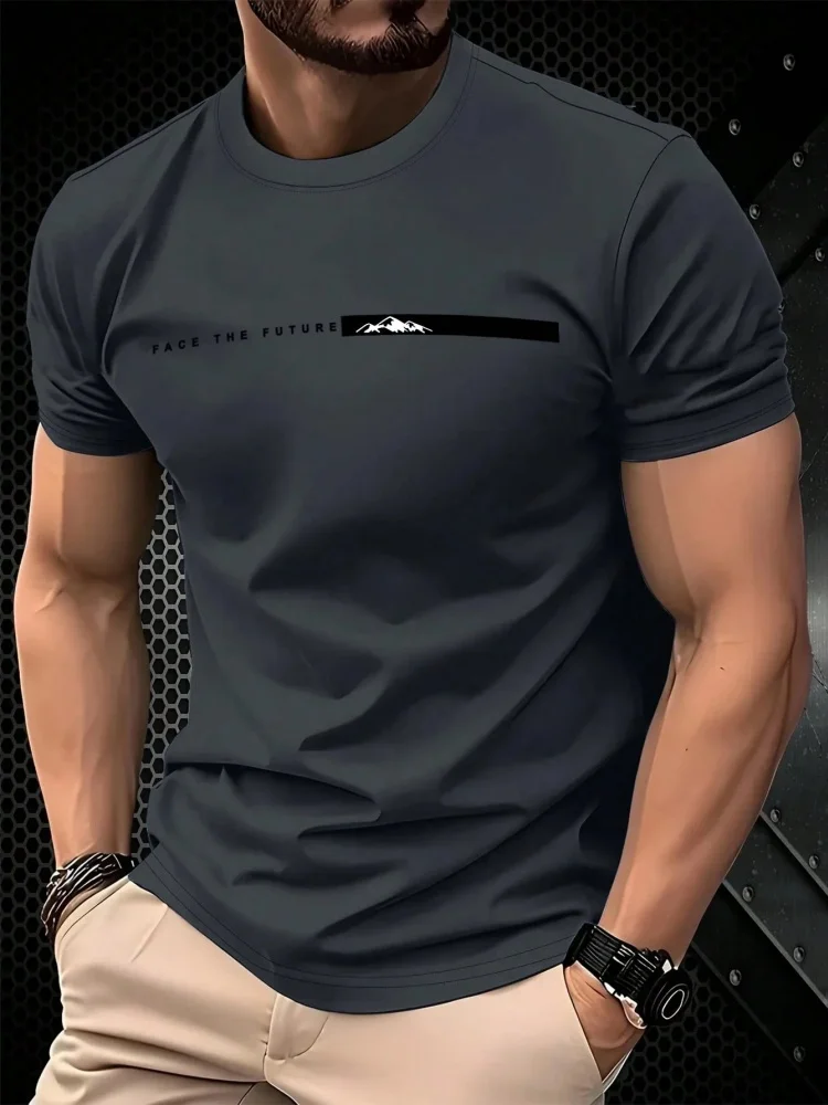 Sommerliches, lässiges, sportliches, lockeres, übergroßes, schlichtes T-Shirt mit Buchstabenmuster und Rundhalsausschnitt für Herren