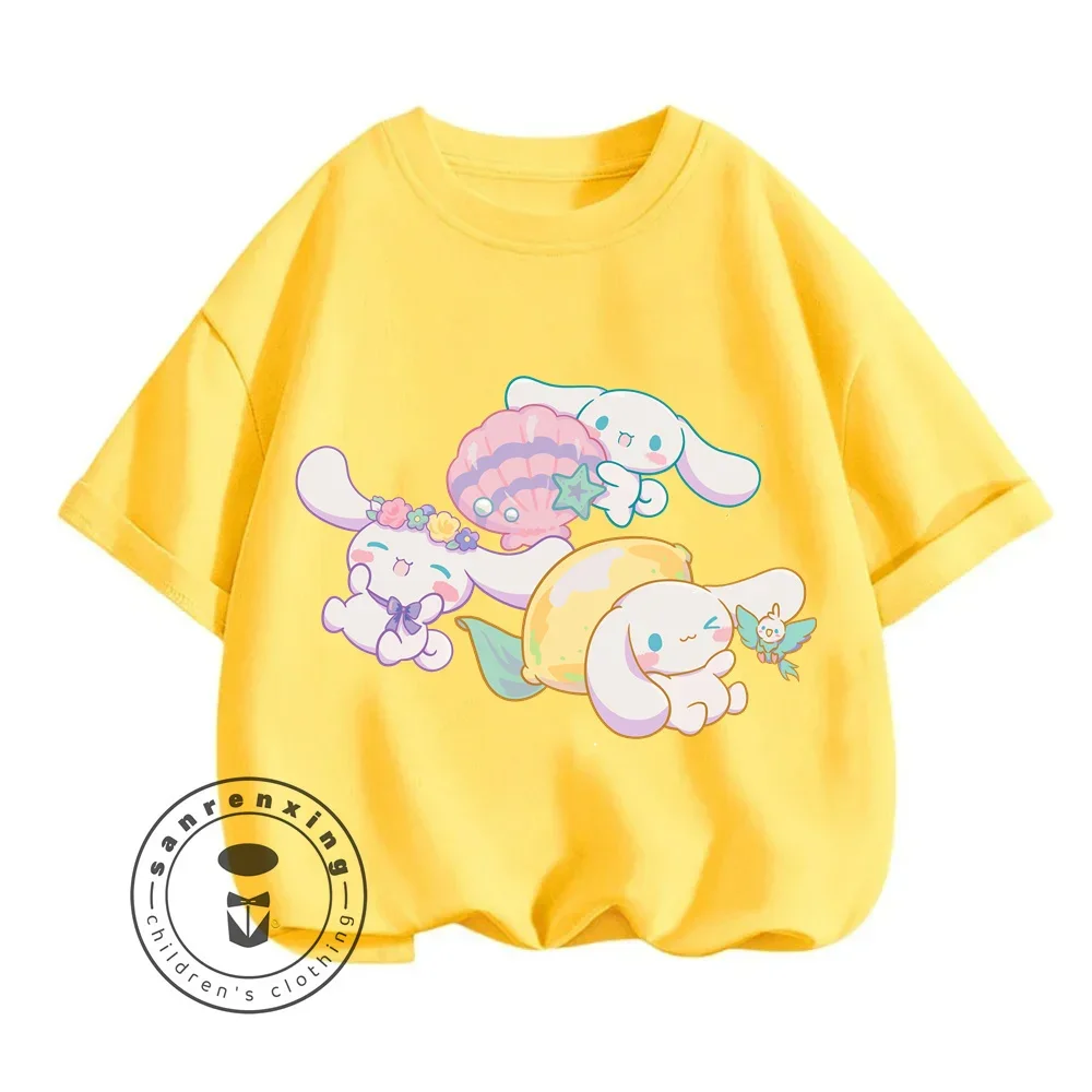 Cute Cinnamoroll Character Printed T-Shirts in Hip-Hop Street Style O-Neck Kawaii Tops for Fashionable Boys Girls This Summer 5