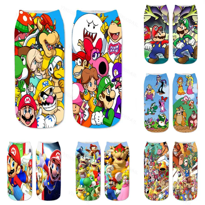 Super Game Anime Figure Browser Wario Luigi Waluigi Cartoon Cotton Adult Four Seasons Printed Socks Regali Di Compleanno