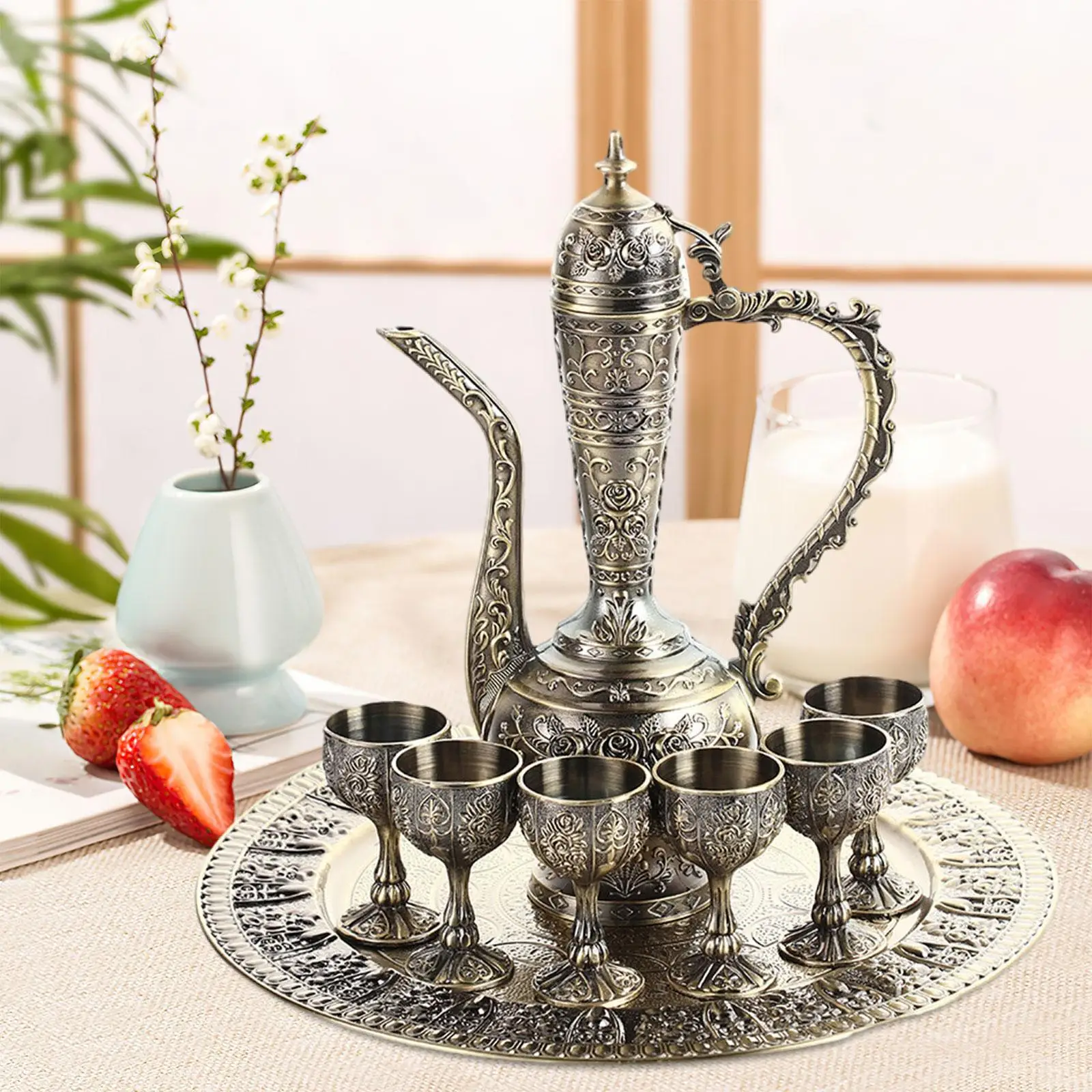 European Turkish Coffee Pot Set Metal Cup Beverage Drinkware for Living Room European Turkish Coffee Pot Set Metal Cup Beverage Drinkware for Living Room