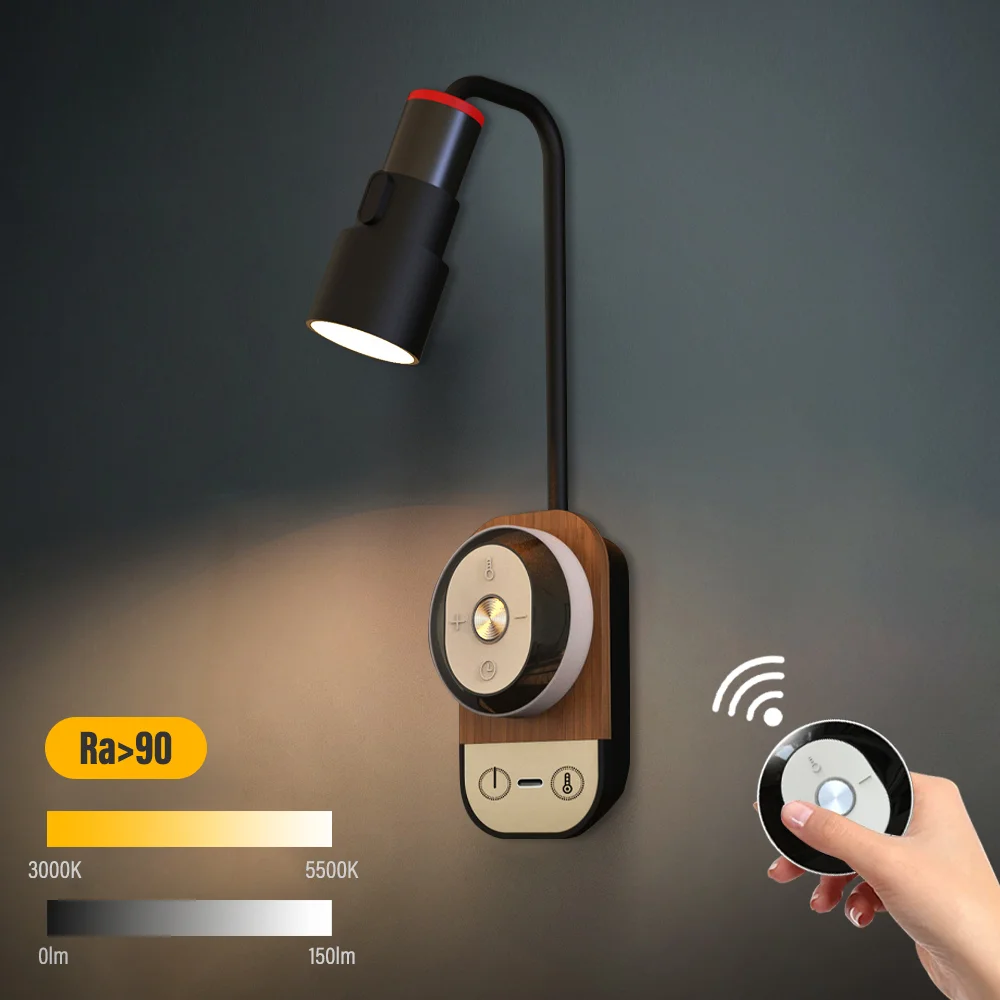 

LED Reading Wall Light with Remote Control Touch Dimmable USB Charging Desk Lamp Night Light for Bedroom Bedside Office Study