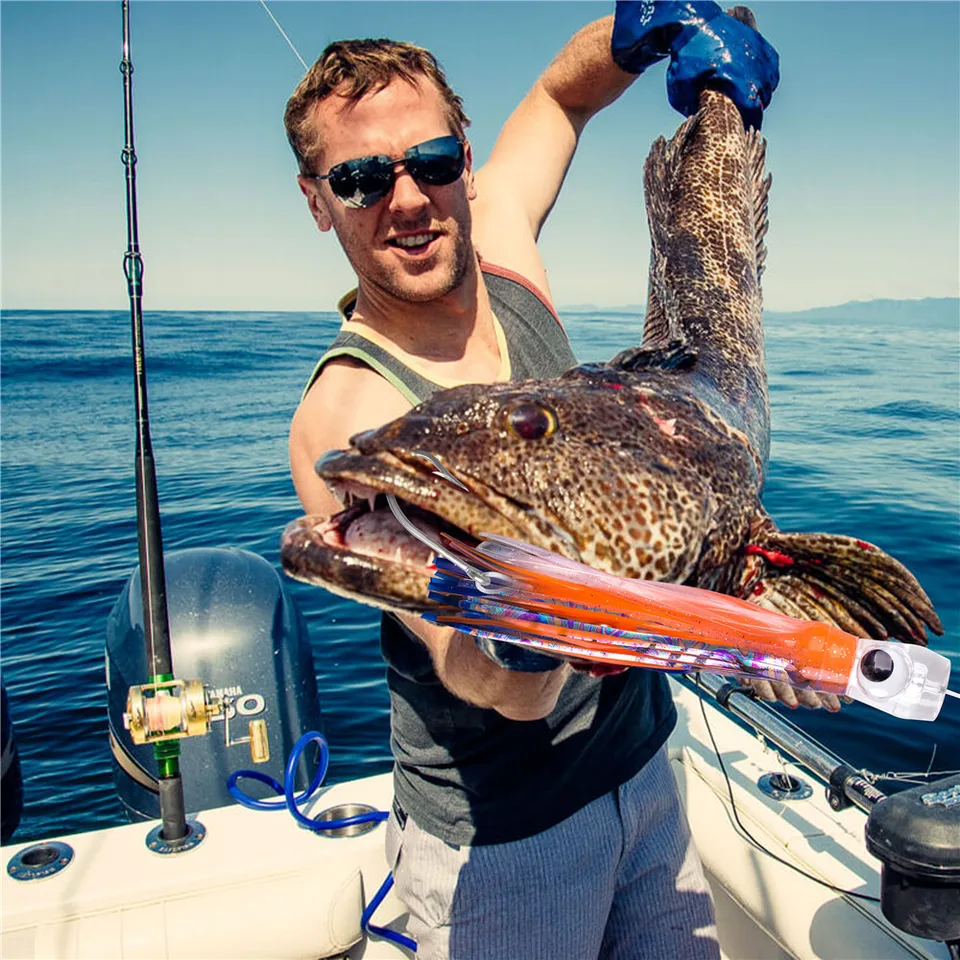 Leurre De Pêche Gros Gabarit 9,4 Pouces - Poulpe/squid Pour Jigging - Thon, Voilier - Lot De 2/6