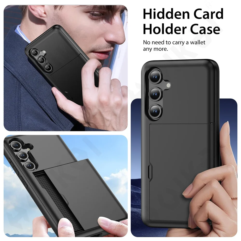 Heavy Duty Dual-Layer Protective Wallet Case with Hidden Card Slot