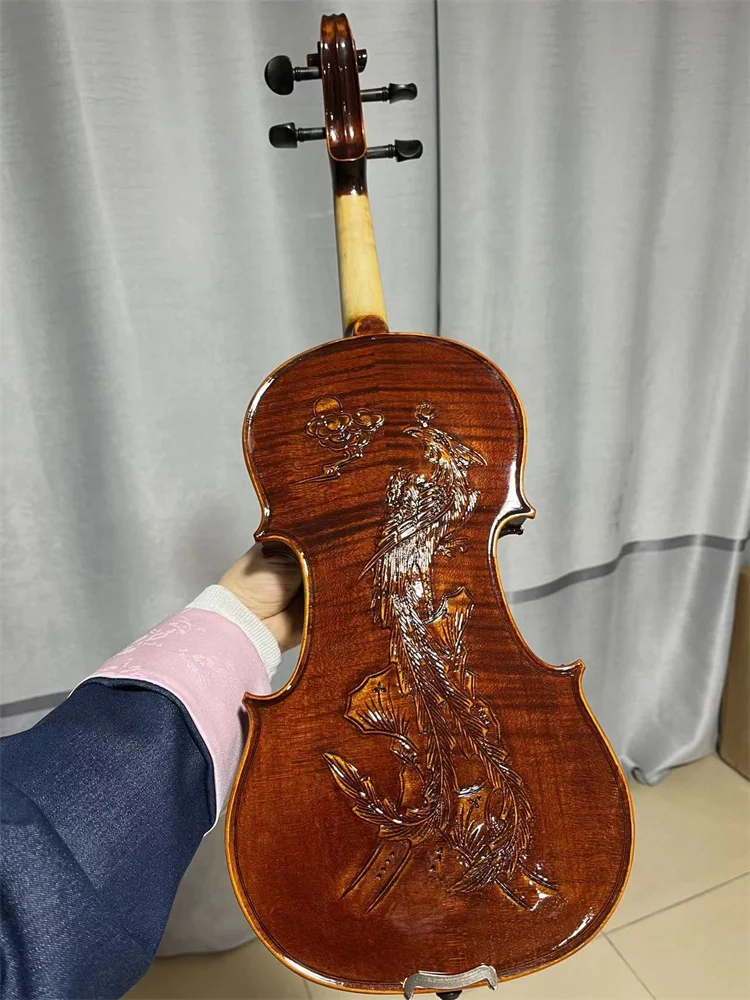 

Actual Photo Display / Special 3D Carved Phoenix Hand Crafted Cкрипка 4/4 Violin كمان Ammoon Free Violin Case&Bow violin