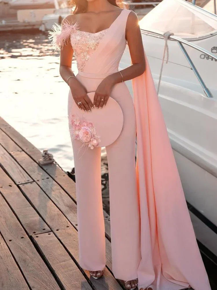 Jumpsuits for Women 2023 New Fashion Spring Vintage Feathers Sleeveless Jumpsuit Chic Slim High Waisted Womens Jumpsuit