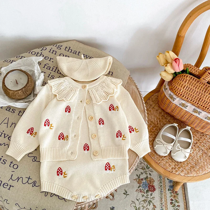 Autumn Baby Girls Embroidery Sweater Suspender One Piece
