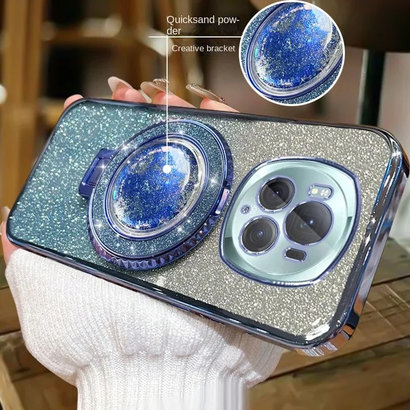 Luxurious Bling Glitter Quicksand Ring Stand Protective Case with Soft Back Cover