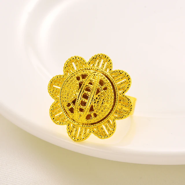 24K Gold Plated Fashion Ethiopian Earrings/Pendant/Ring Jewelry Sets Gold Plate Africa Bride Wedding Eritrea Set Gift 5