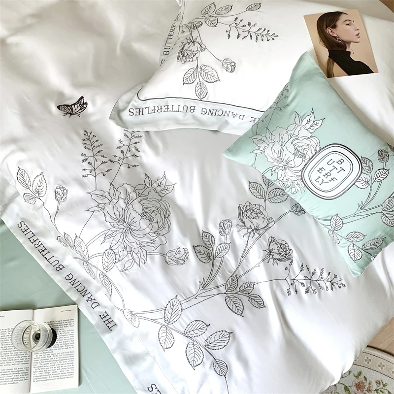 Waliicorners Chic Flowers Butterfly Embroidery Summer Smooth Soft Cozy Breathable Bedding Set Silky Quilt Cover Set Bed Linen Pillow Sham 19 S13d07f99a32c46a686109f3651a8c8c9k