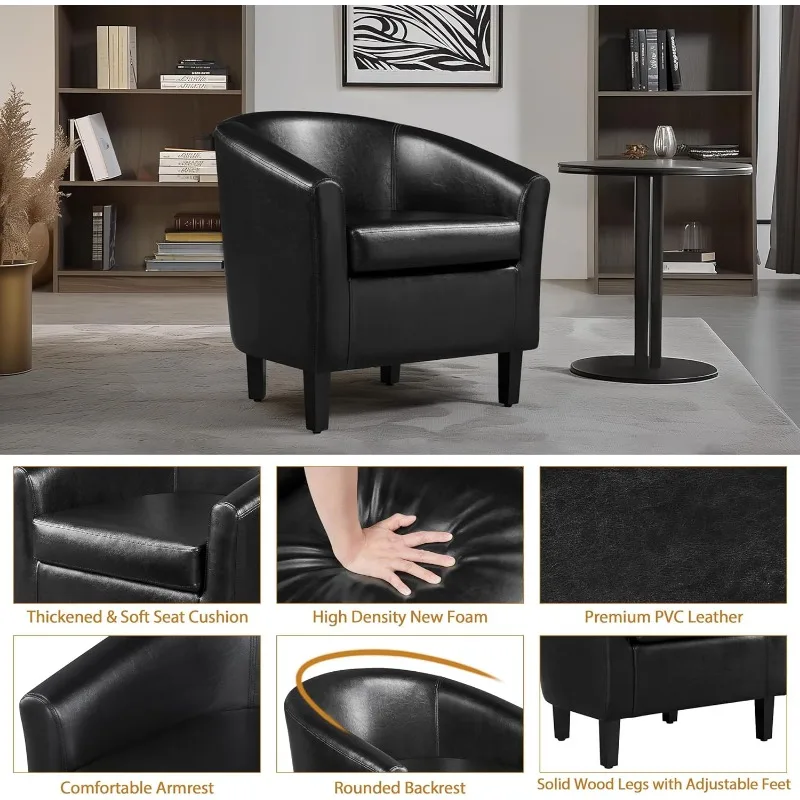 Faux Leather Club Chairs, PU Leather Accent Chairs, Waiting Room Chair with Soft Padded Seat for Living Room Bedroom Reading