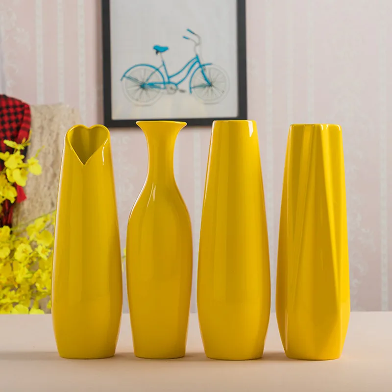 Yellow Color Ceramic Vase Room Decor Big Size Flower Porcelain Modern