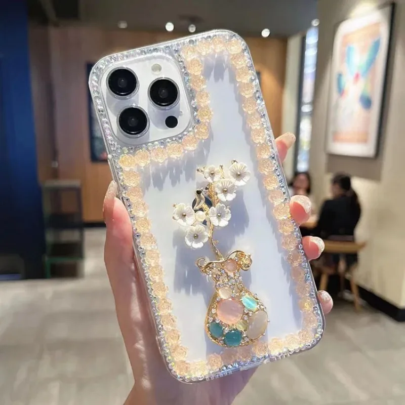 

Flowers Shaped 3D Rhinestone Cell Phone Case, Cover for Huawei P50Pro, P40, Mate30, Honor 9X, 50, 60Pro, Fashion