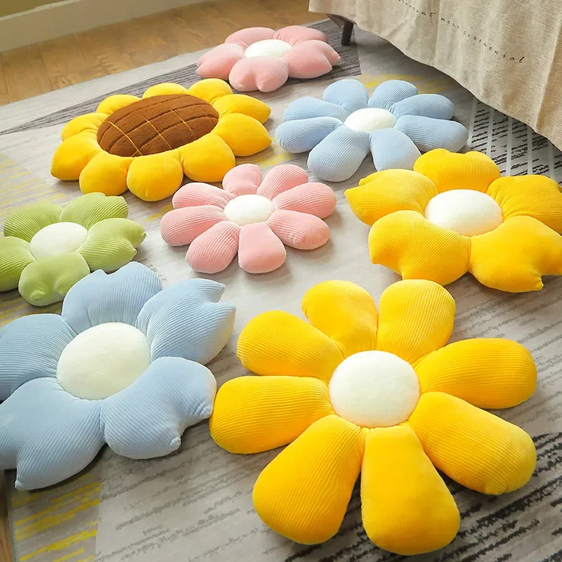 박제 6 꽃잎 꽃 쿠션, 여성스러운 방 장식, 해바라기 베개, 베이 창 핑크 꽃, 침실 좌석 베개, 35 cm, 45cm