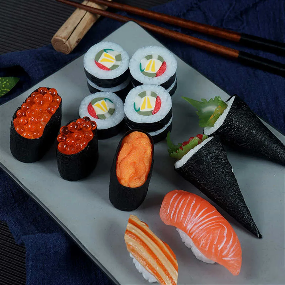 Japanese Cuisine food props hotel restaurant store shop decoration fake Simulation rice shrimp Salmon fish fillet slices sushi