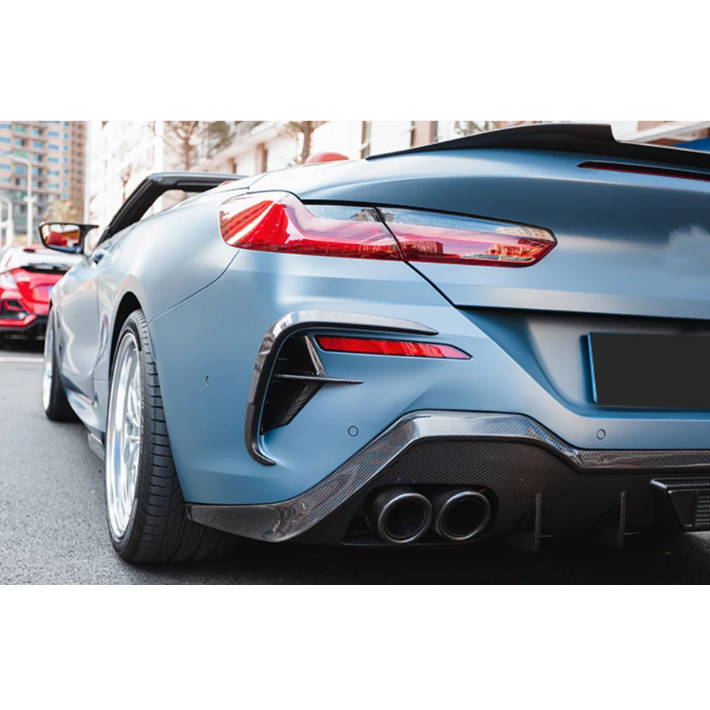 건식 탄소 섬유 앞 범퍼 카나드 스플리터 사이드 펜더 핀 BMW 8 시리즈 G14 G15 G16 M 스포츠 2018-2021 용 후면 범퍼 트림