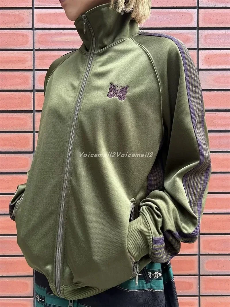 24ss Classic Butterfly Embroidery Nee dles Stripes Jackets Men Women 1:1 AWGE Track Jacket With Tags 6
